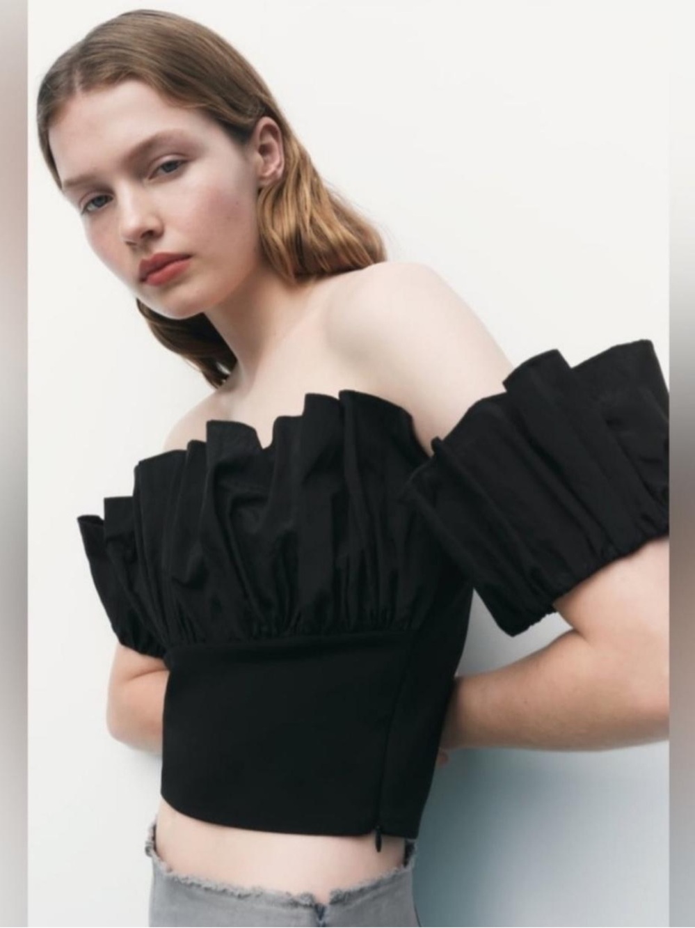 Zara Off-Shoulder Ruffle Crop Top